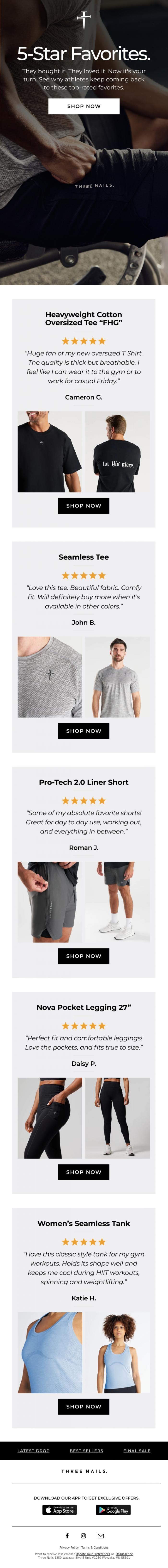 Email Design Inspiration from Three Nails., 5-Star Gear