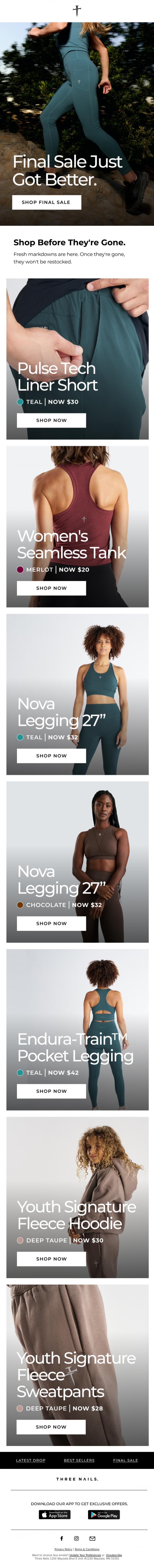 Email Design Inspiration from Three Nails., New to Final Sale.