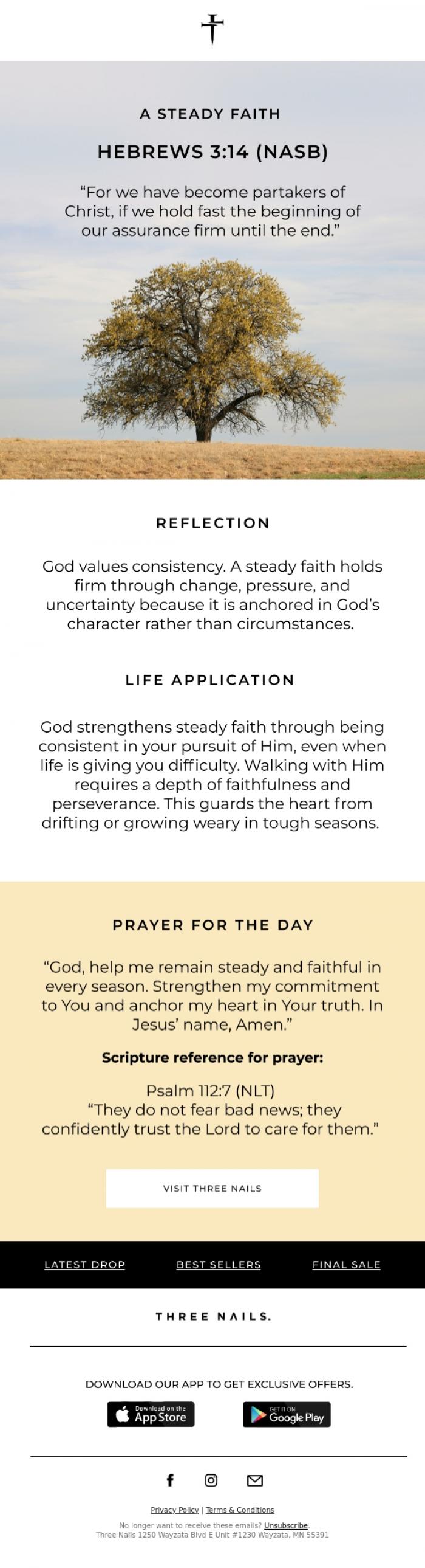 Email Design Inspiration from Three Nails., Devotional Hour 🙏