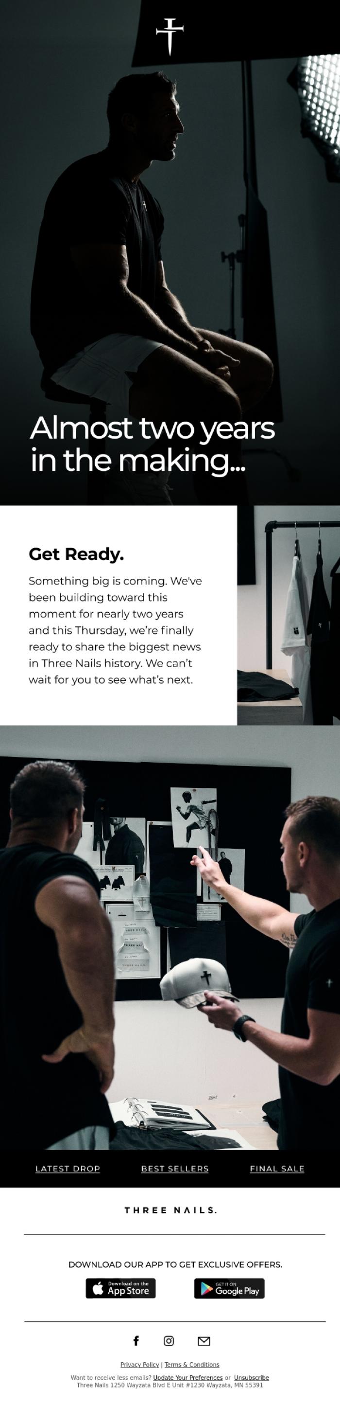 Email Design Inspiration from Three Nails., Something Big Is Coming.