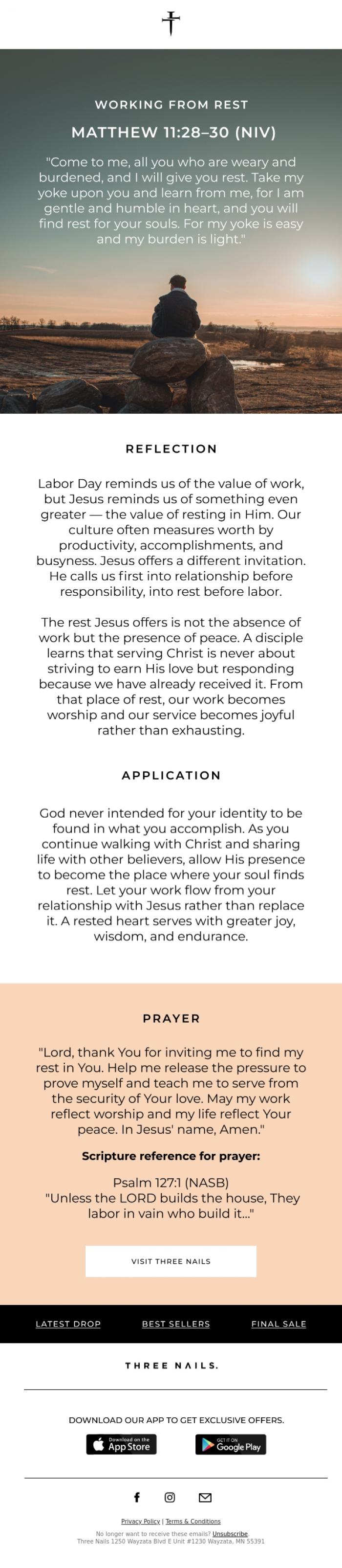 Email Design Inspiration from Three Nails., Devotional Hour 🙏