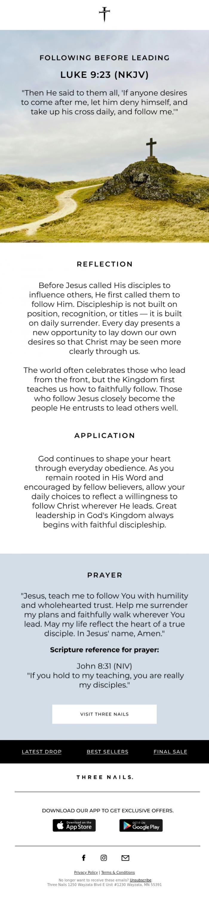Email Design Inspiration from Three Nails., Devotional Hour 🙏
