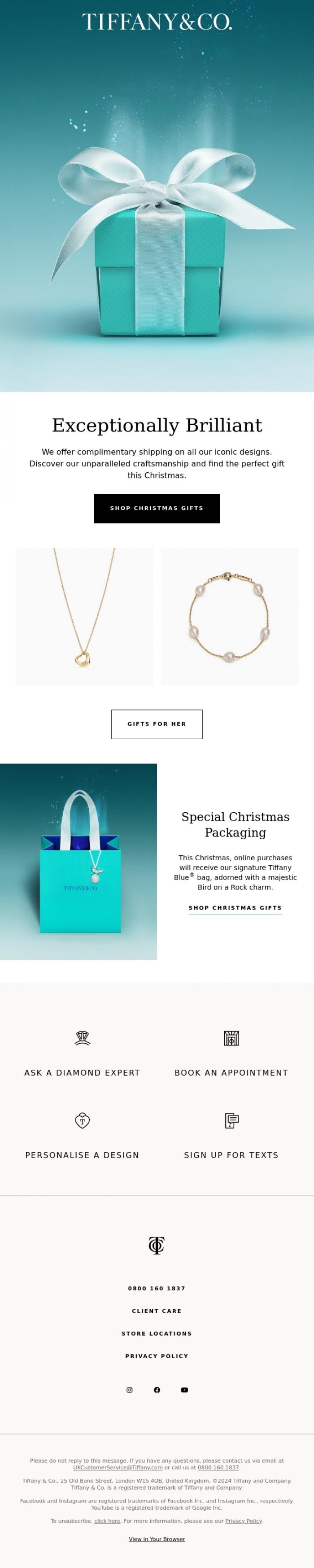 Email Design Inspiration from Tiffany & Co., Enjoy Complimentary Shipping This Christmas Season