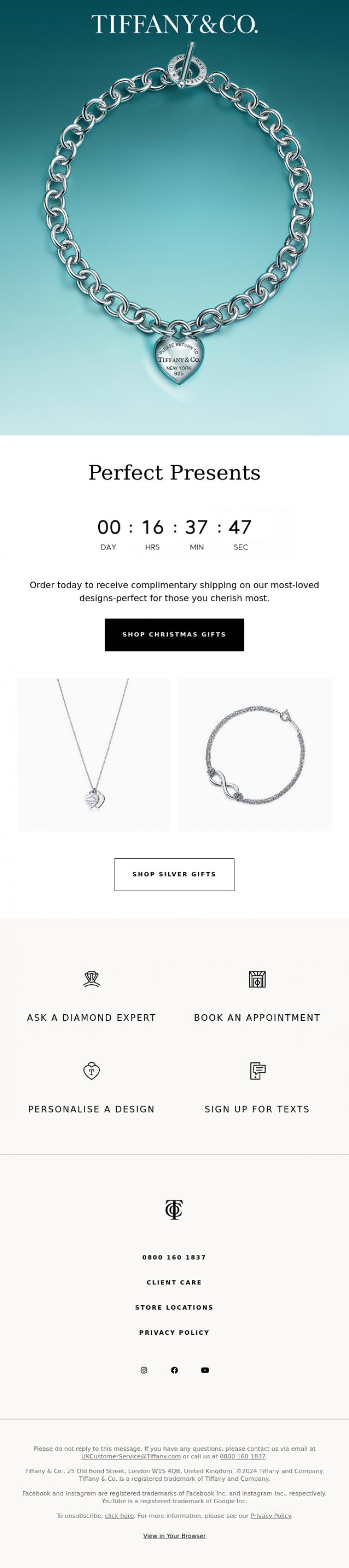 Email Design Inspiration from Tiffany & Co., Last 24 Hours: Order by 11:59 pm today with Standard Delivery