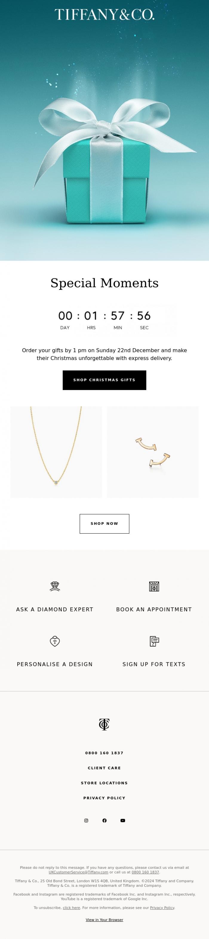 Email Design Inspiration from Tiffany & Co., Receive Express Delivery on Your Christmas Purchases