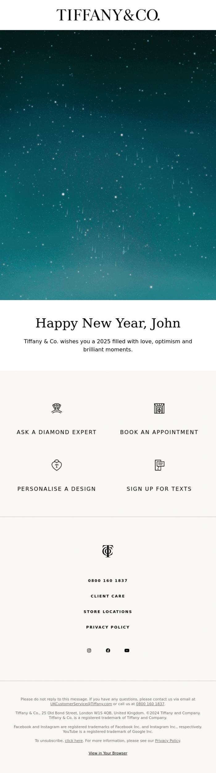 Email Design Inspiration from Tiffany & Co., Best Wishes for the New Year