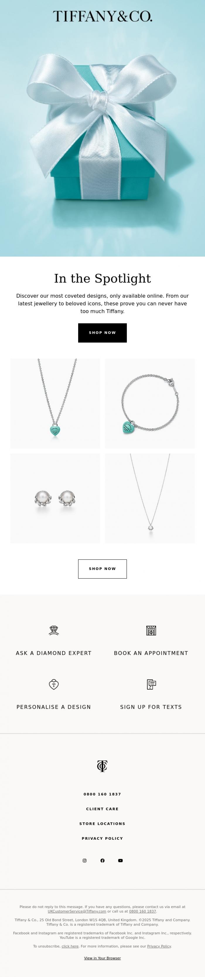 Email Design Inspiration from Tiffany & Co., New In: Our Latest Online Exclusives