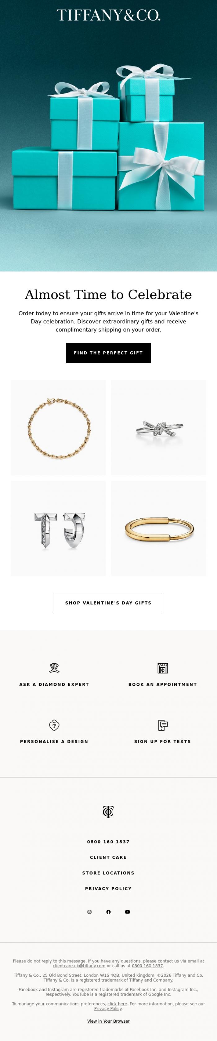Email Design Inspiration from Tiffany & Co., Two Days Left for Complimentary Valentine's Day Shipping