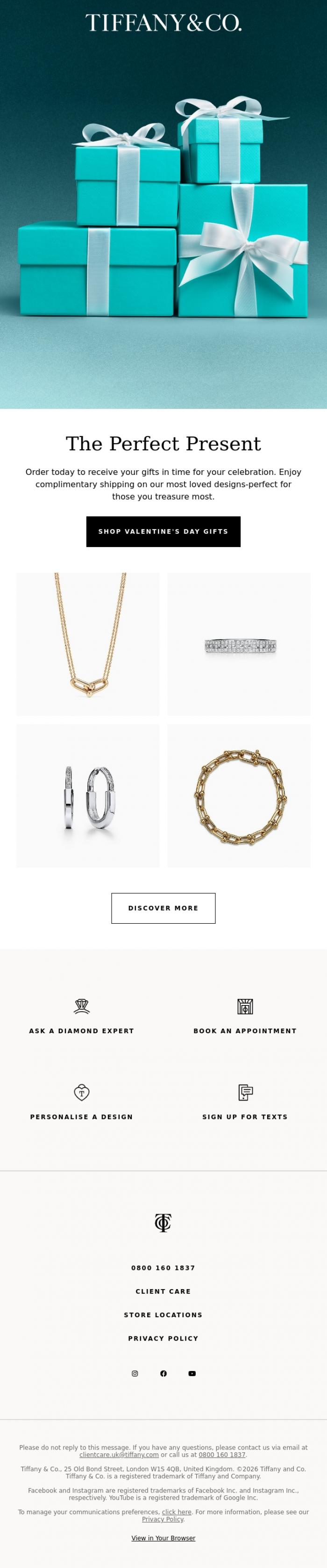 Email Design Inspiration from Tiffany & Co., Last Day for Complimentary Valentine's Day Shipping