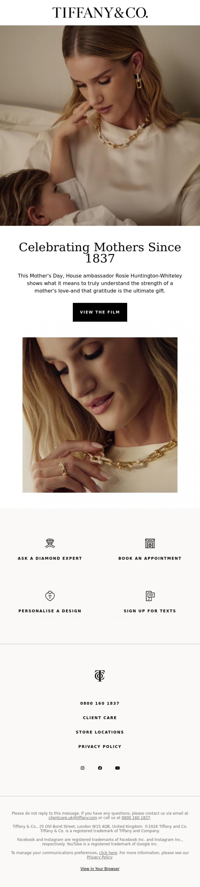 Email Design Inspiration from Tiffany & Co., Celebrating Mothers Since 1837