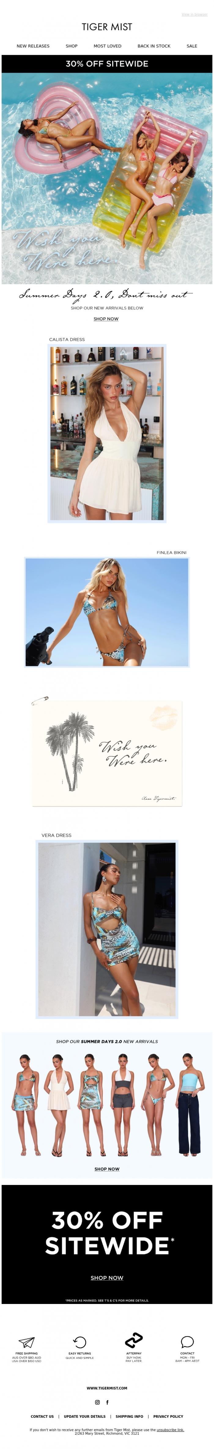 Email Design Inspiration from Tiger Mist, Summer Days 2.0 just landed ☀️ Shop Now