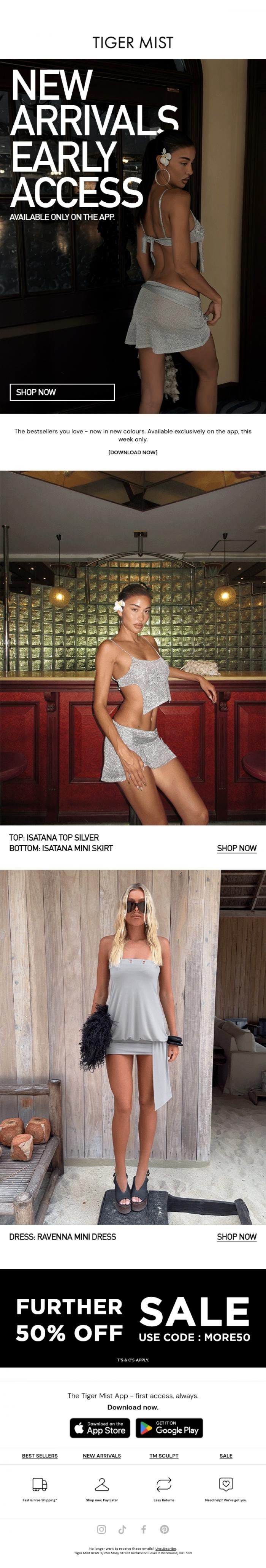 Email Design Inspiration from Tiger Mist, app girls get there first