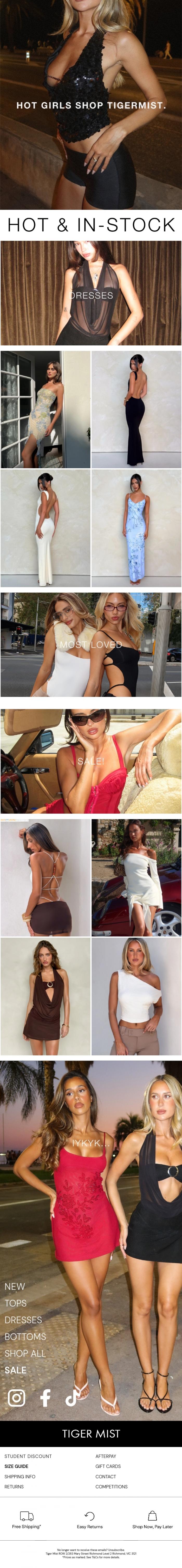 Email Design Inspiration from Tiger Mist, Hot girls shop Tiger Mist 🖤