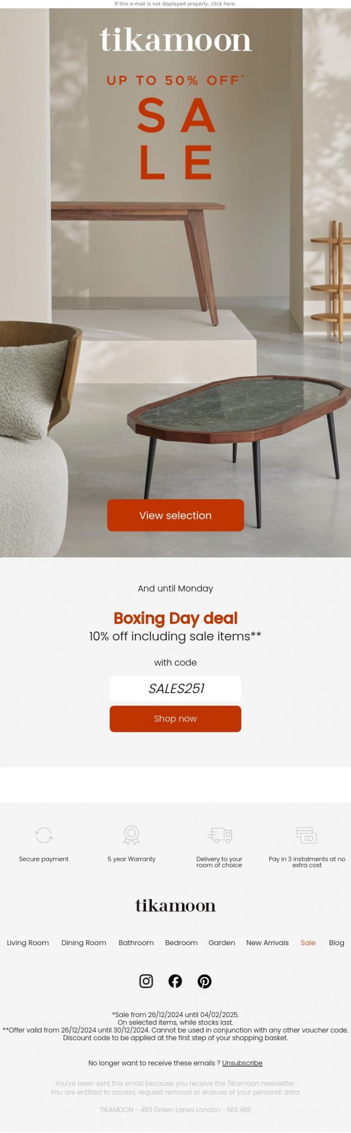 Email Design Inspiration from Tikamoon, ❄ Winter sale up to 50% off