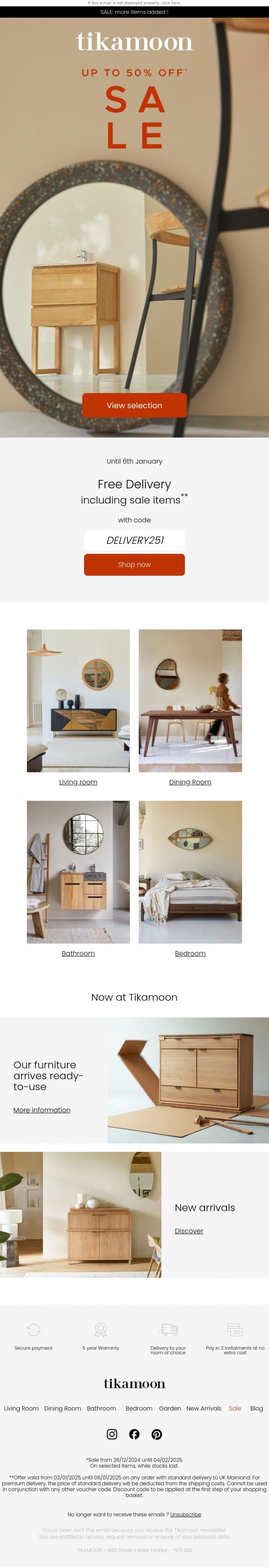 Email Design Inspiration from Tikamoon, 🤍 Free Delivery including items on sale