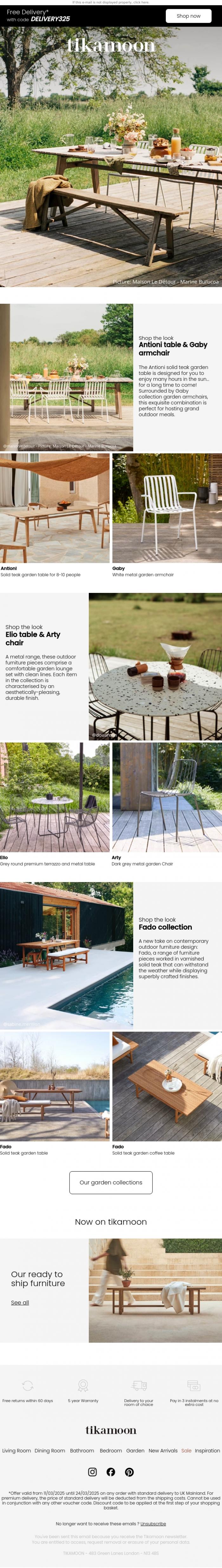Email Design Inspiration from Tikamoon, Garden, balcony... our pieces of furniture fit everywhere