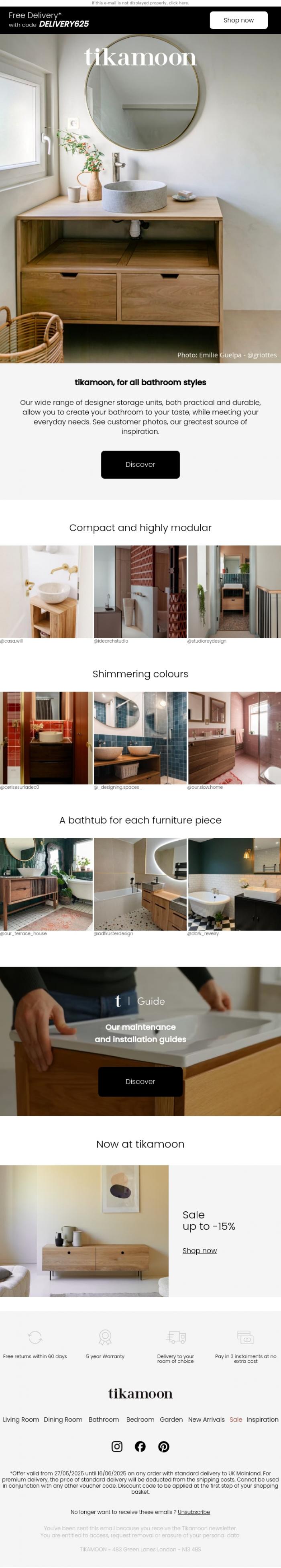 Email Design Inspiration from Tikamoon, Our bathroom units are unique... like you