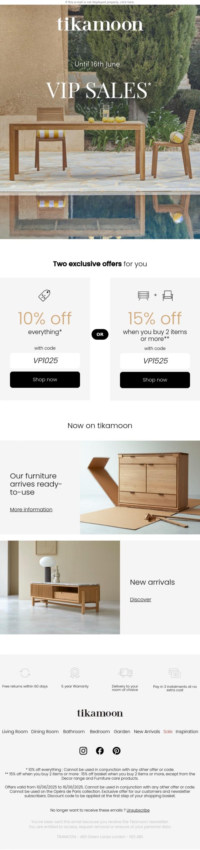 Email Design Inspiration from Tikamoon, ✉VIP sales: two exclusive offers for you