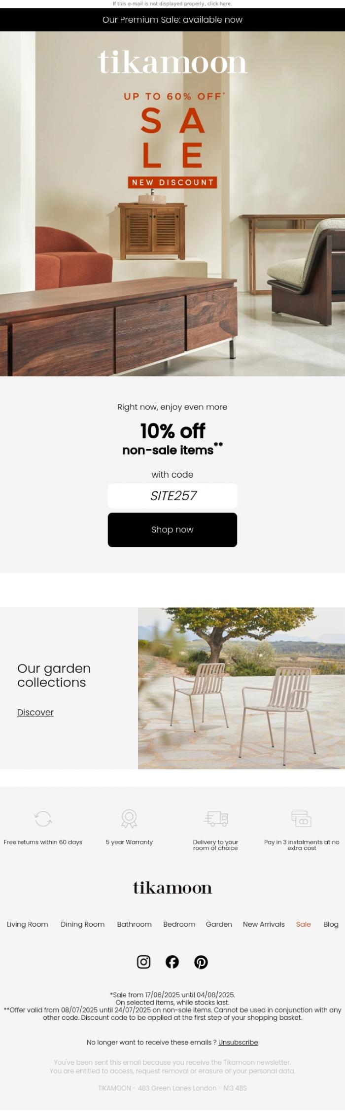 Email Design Inspiration from Tikamoon, 📣 10% off non-sale items- now's the time!
