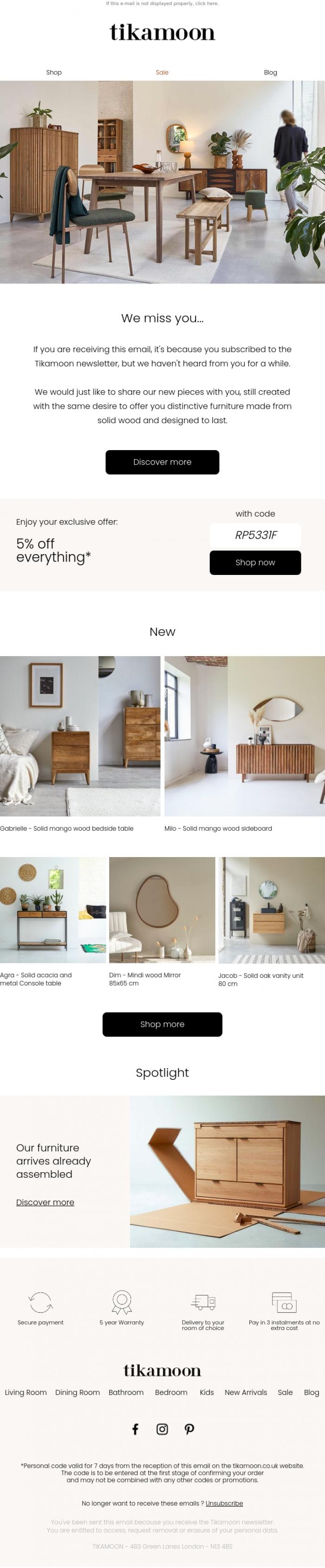 Email Design Inspiration from Tikamoon, We miss you...