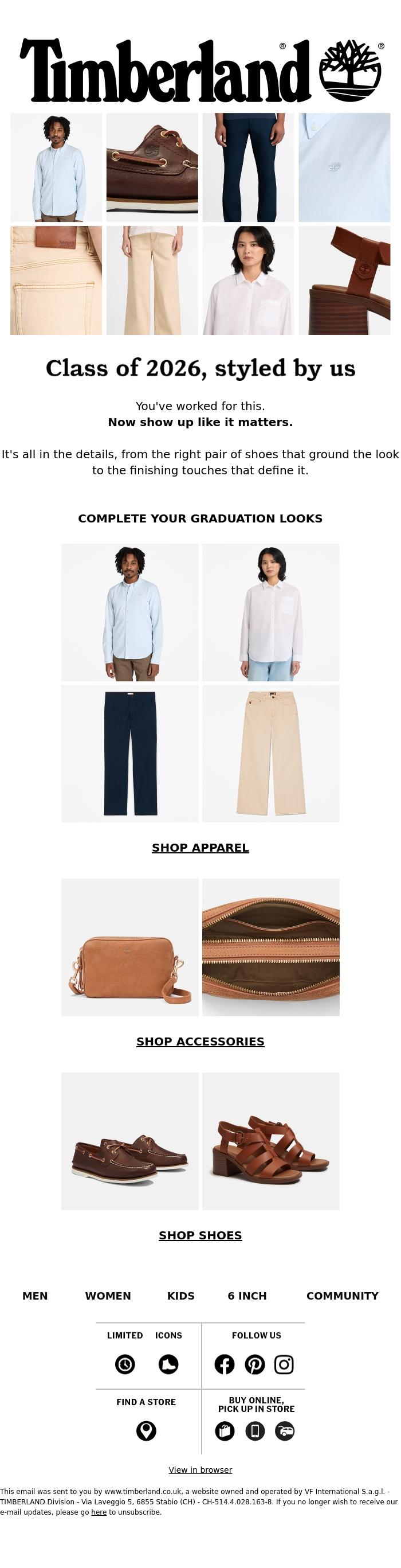 Email Design Inspiration from Timberland, Your Graduation look starts here