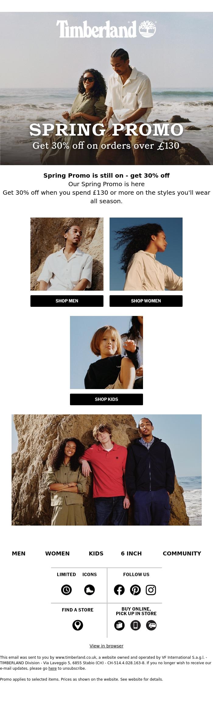 Email Design Inspiration from Timberland, 30% off is still on 🔥