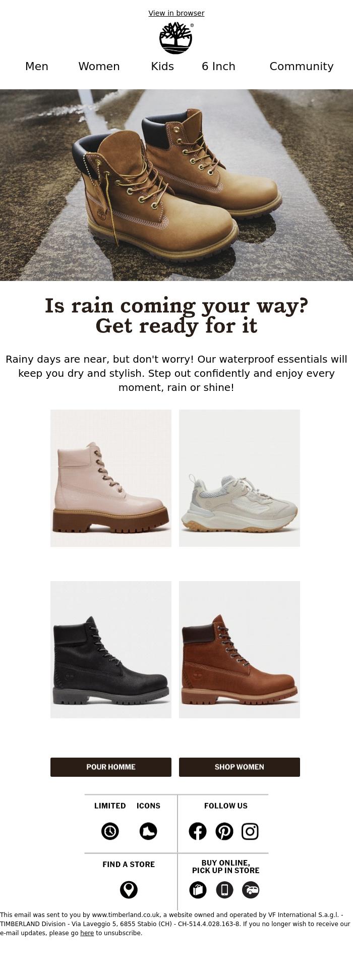 Email Design Inspiration from Timberland, Rainy days ahead? We have you covered 🌧