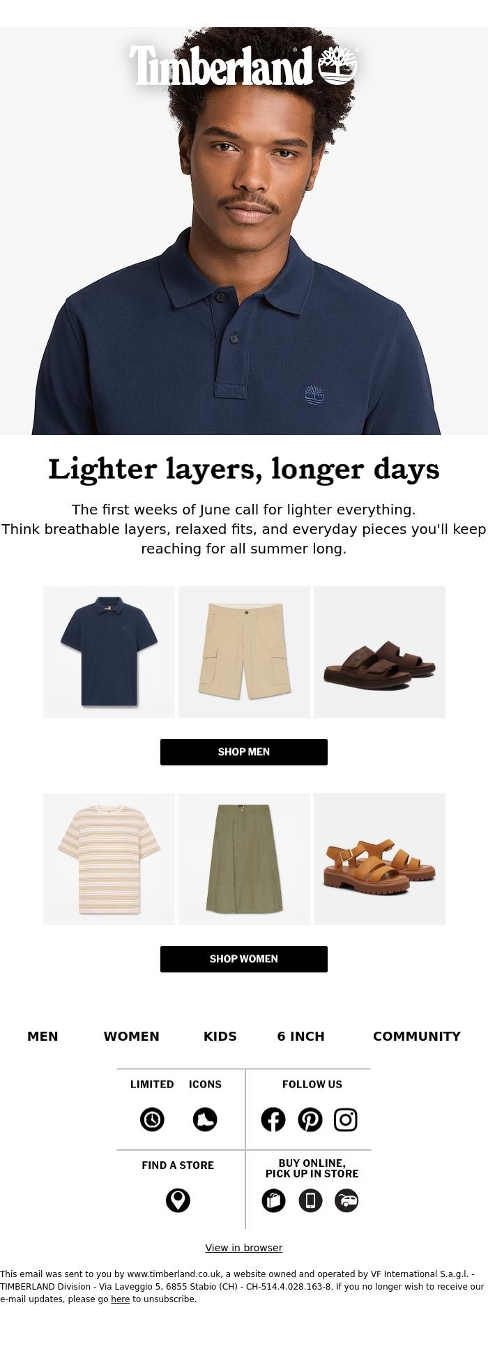 Email Design Inspiration from Timberland, The kind of summer fits that just work