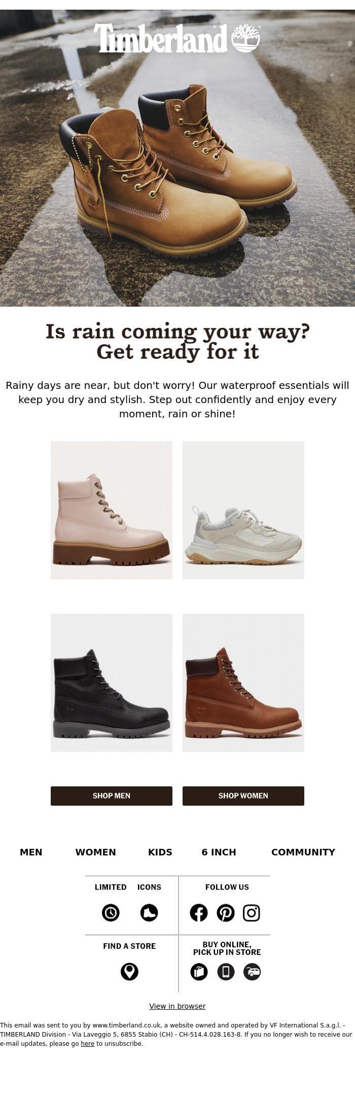 Email Design Inspiration from Timberland, Rainy days ahead? We have you covered 🌧