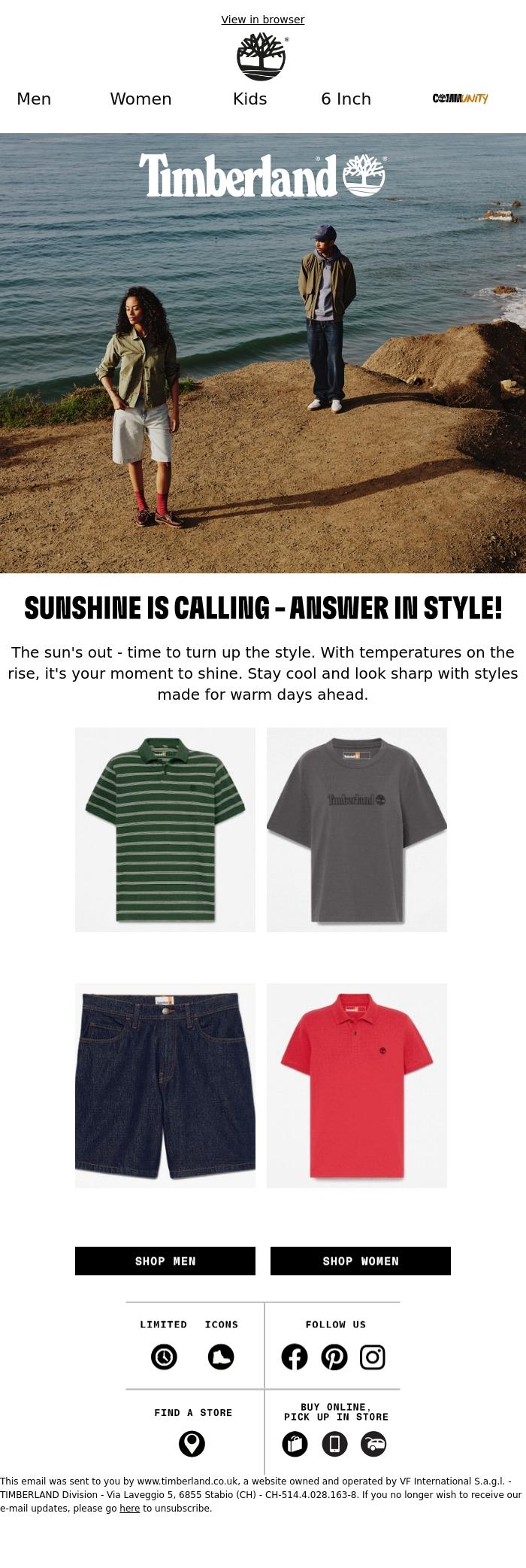 Email Design Inspiration from Timberland, Warm days ahead - Get ready!