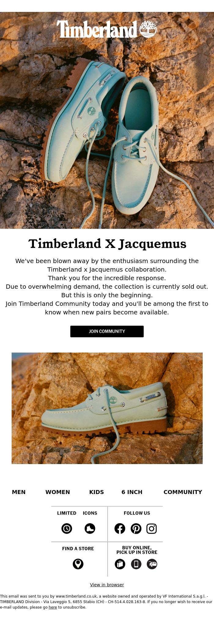 Email Design Inspiration from Timberland, Timberland x Jacquemus - Gone in a flash