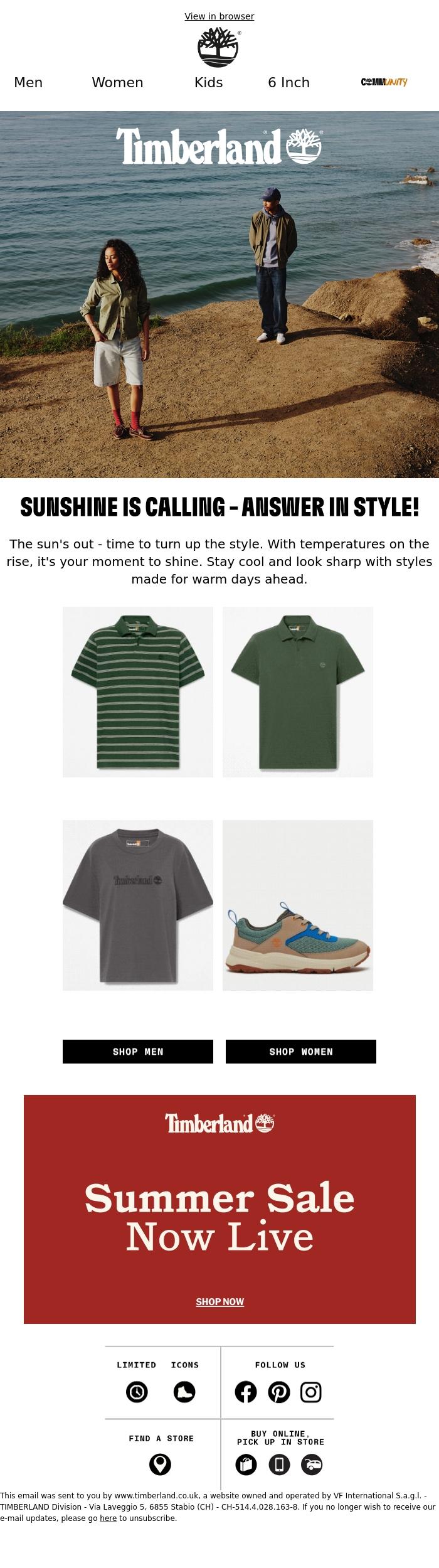Email Design Inspiration from Timberland, Warm days ahead - Get ready!