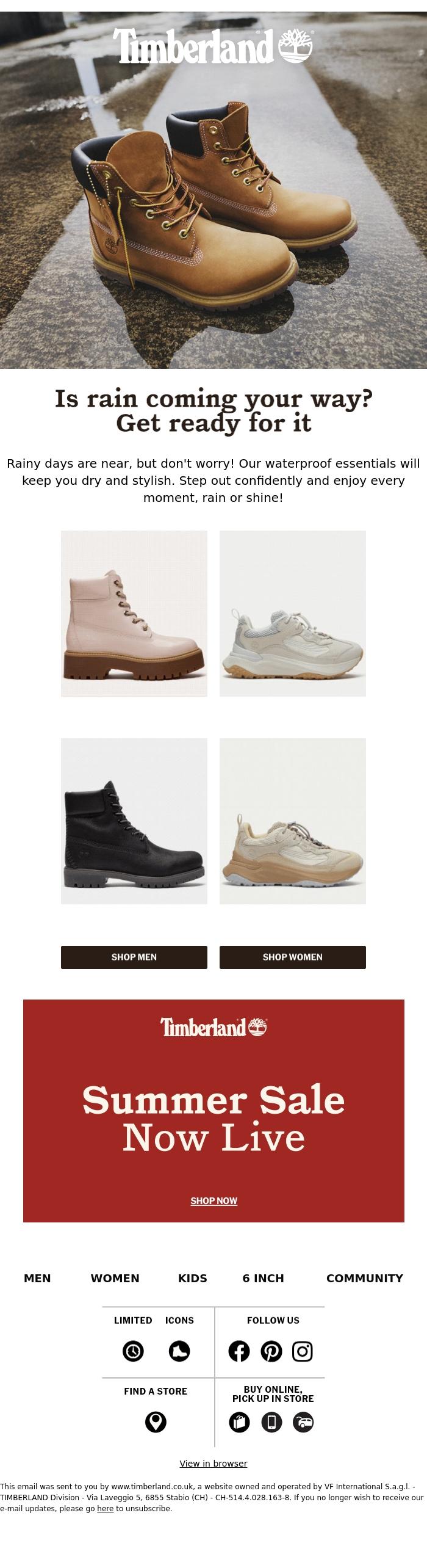 Email Design Inspiration from Timberland, Rainy days ahead? We have you covered 🌧
