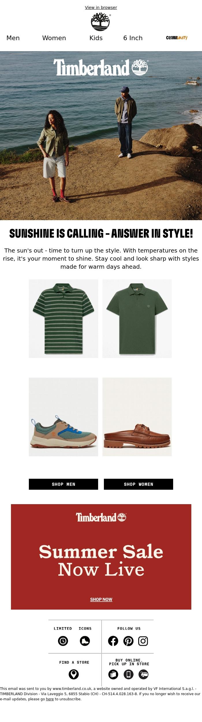 Email Design Inspiration from Timberland, Warm days ahead - Get ready!