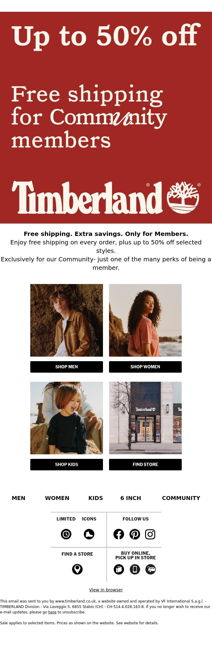 Email Design Inspiration from Timberland Community, Hot weather. Cool perks.