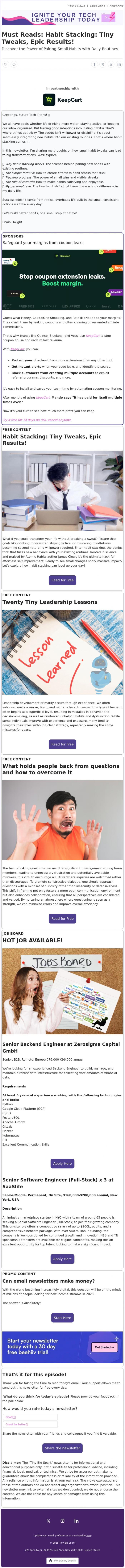 Email Design Inspiration from Tiny Big Spark, Must Reads: Habit Stacking - Tiny Tweaks, Epic Results!