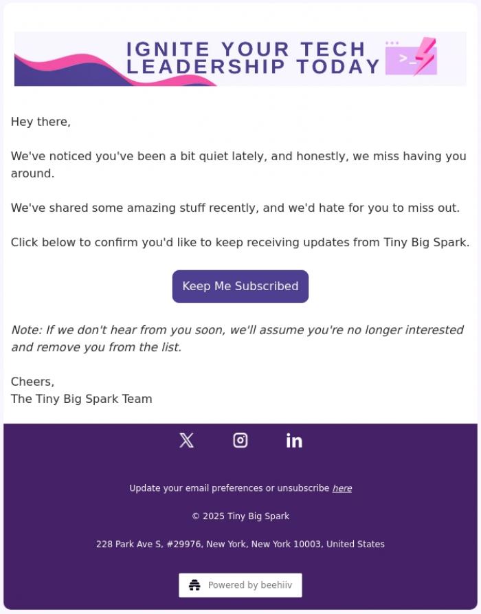 Email Design Inspiration from Tiny Big Spark, Hey...you still here?