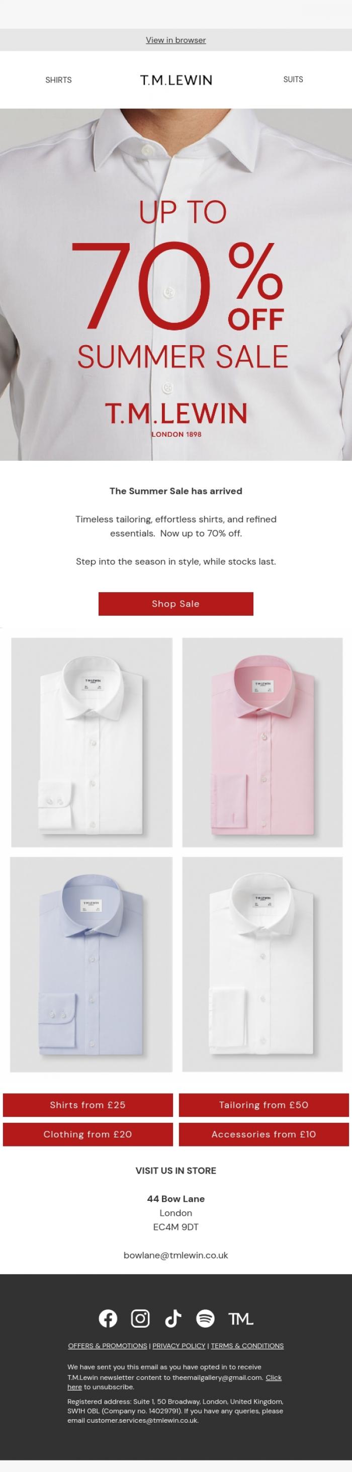 Email Design Inspiration from T.M.Lewin, Summer Sale | NOW LIVE