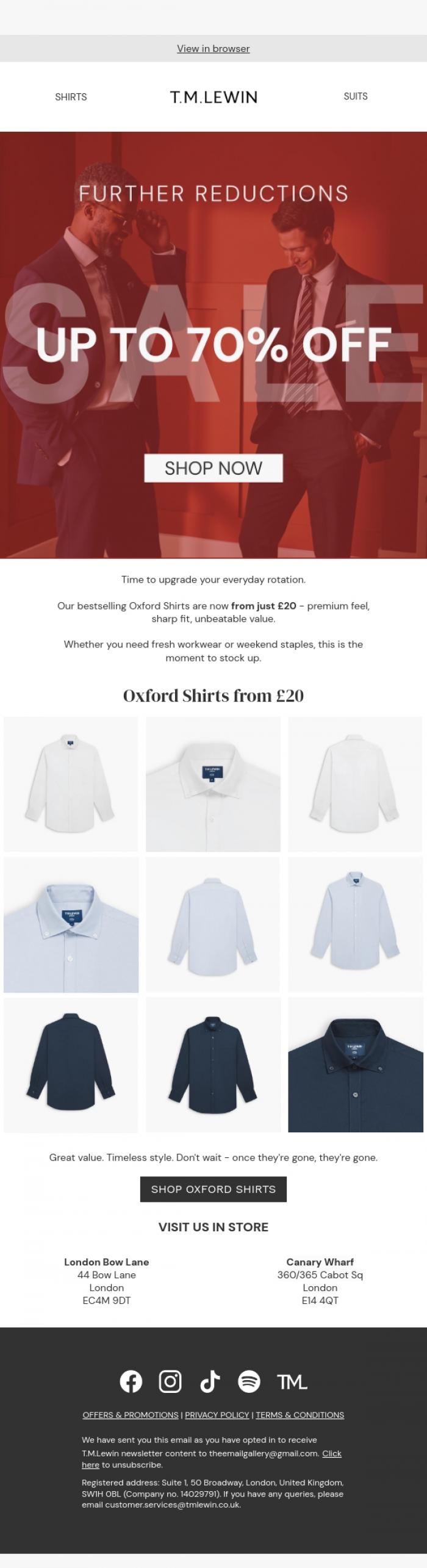 Email Design Inspiration from T.M.Lewin, Oxford Shirts From &pound;20