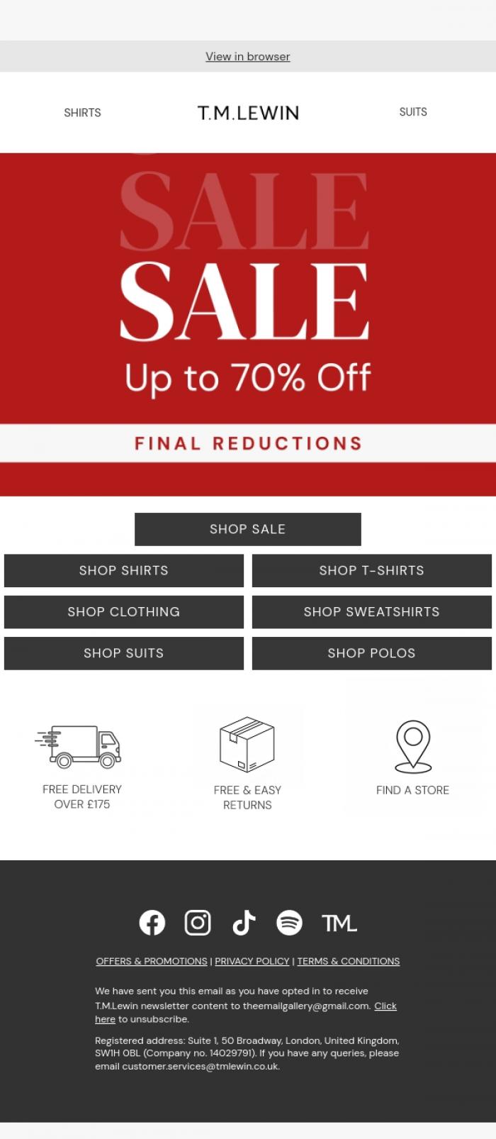 Email Design Inspiration from T.M.Lewin, Sale | Final Reductions