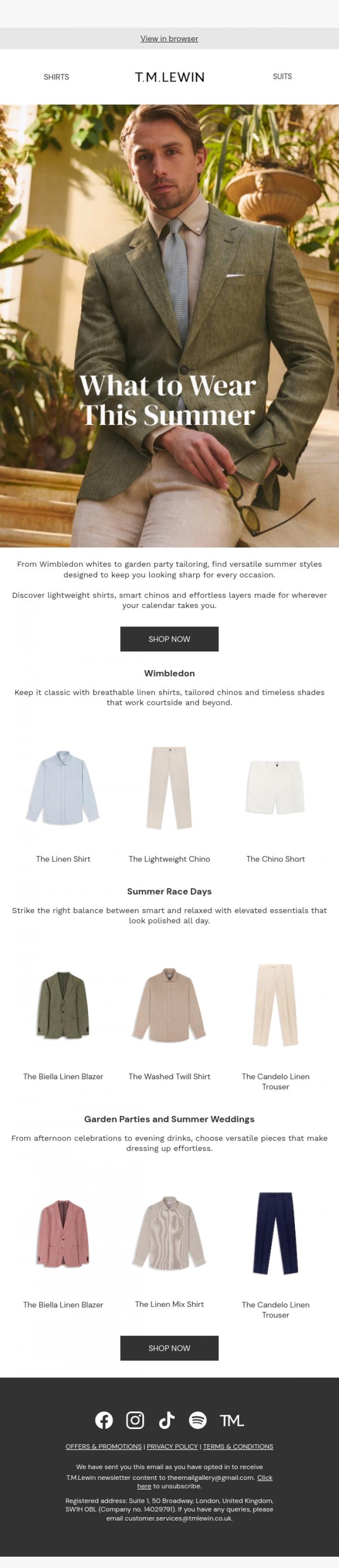 Email Design Inspiration from T.M.Lewin, Summer events? We've got you covered