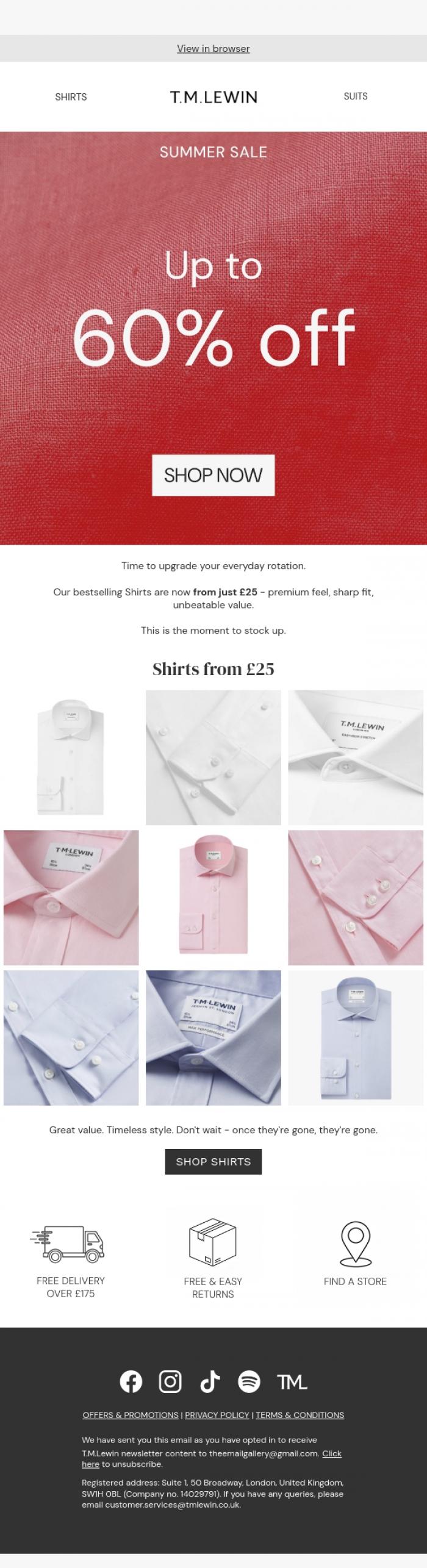 Email Design Inspiration from T.M.Lewin, Smart Shirts | From &pound;25