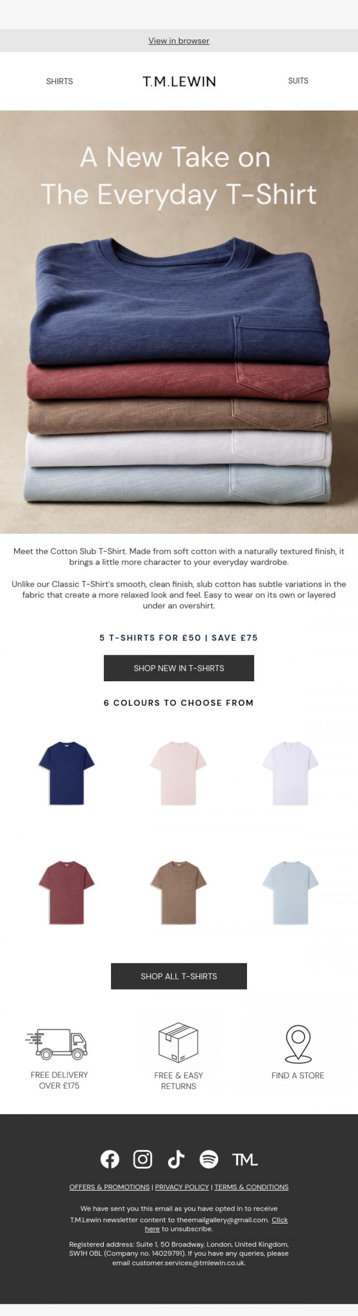 Email Design Inspiration from T.M.Lewin, New In: A T-Shirt with more texture