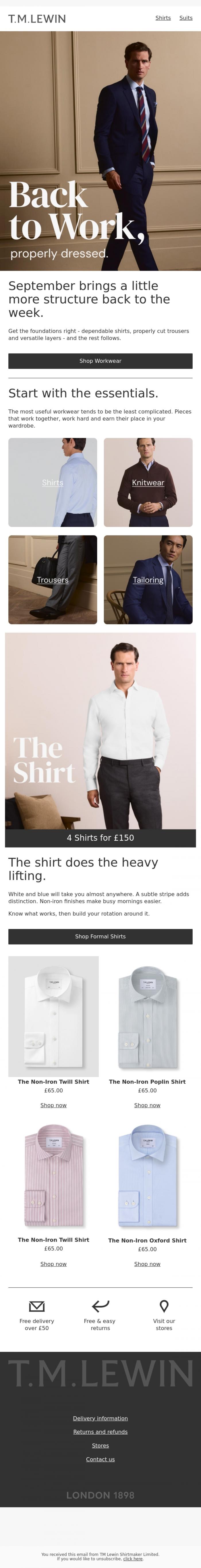 Email Design Inspiration from T.M.Lewin, Back to work, properly dressed.
