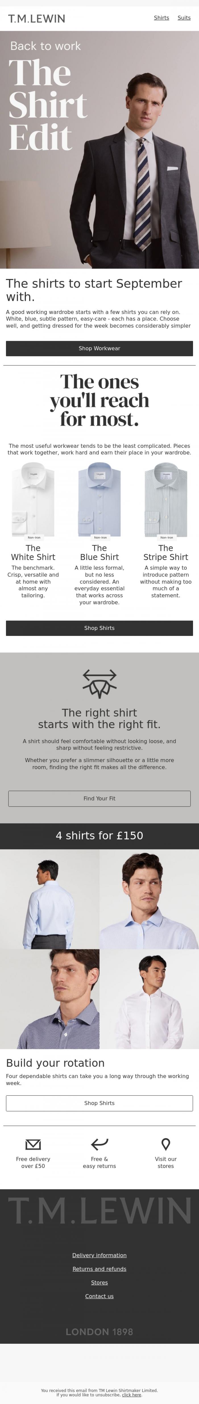 Email Design Inspiration from T.M.Lewin, Start with the right shirts