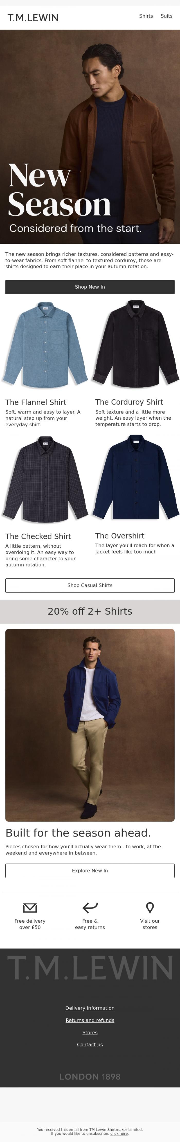 Email Design Inspiration from T.M.Lewin, New season. Considered from the start.