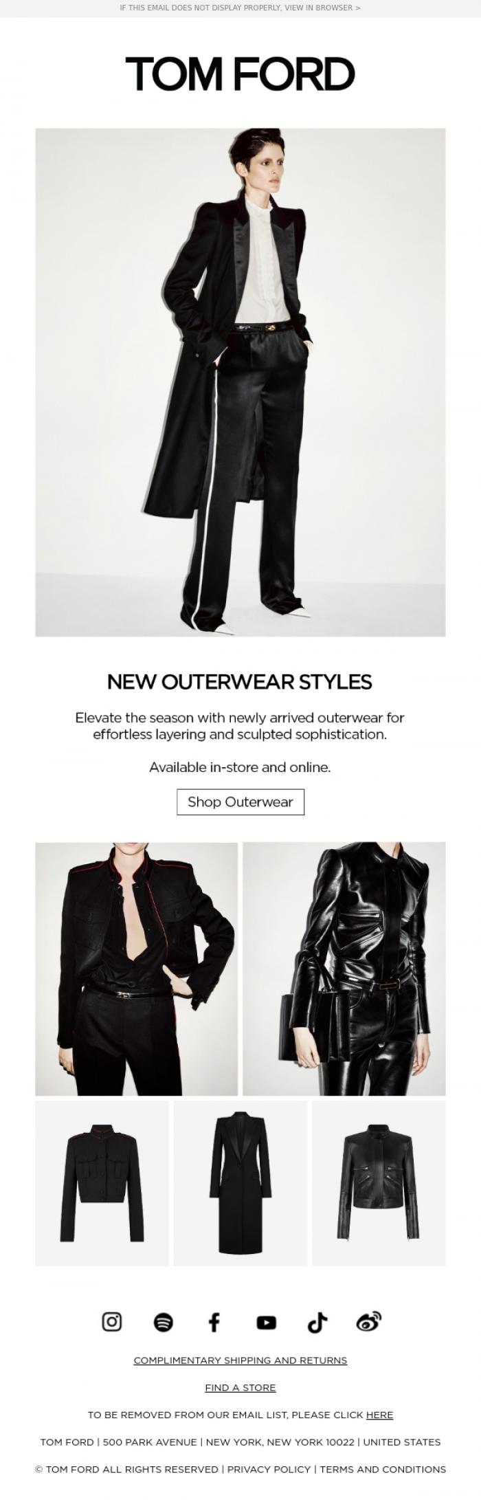 Email Design Inspiration from TOM FORD, NEW OUTERWEAR STYLES