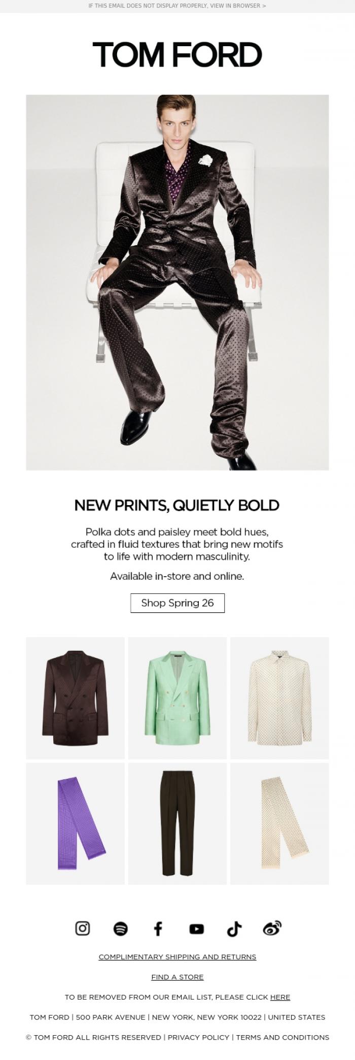 Email Design Inspiration from TOM FORD, NEW PRINTS, QUIETLY BOLD