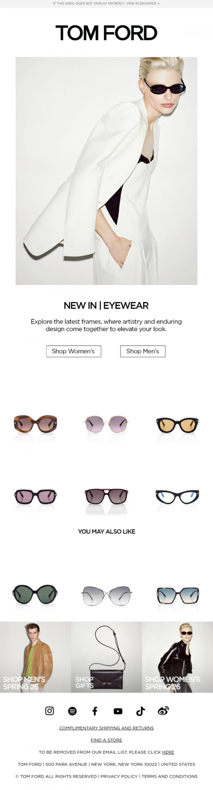Email Design Inspiration from TOM FORD, NEW IN | EYEWEAR
