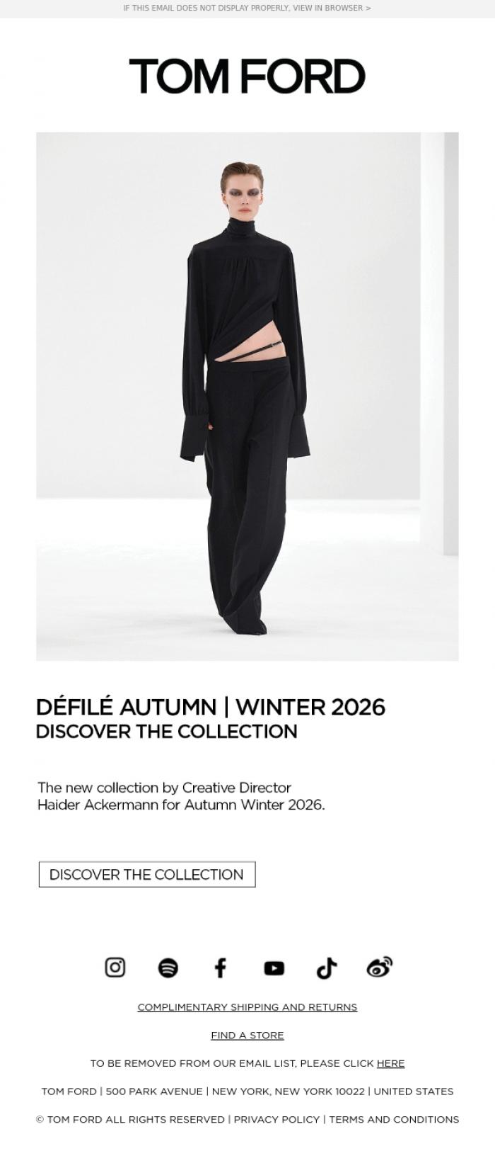 Email Design Inspiration from TOM FORD, RELIVE THE AUTUMN | WINTER 2026 SHOW